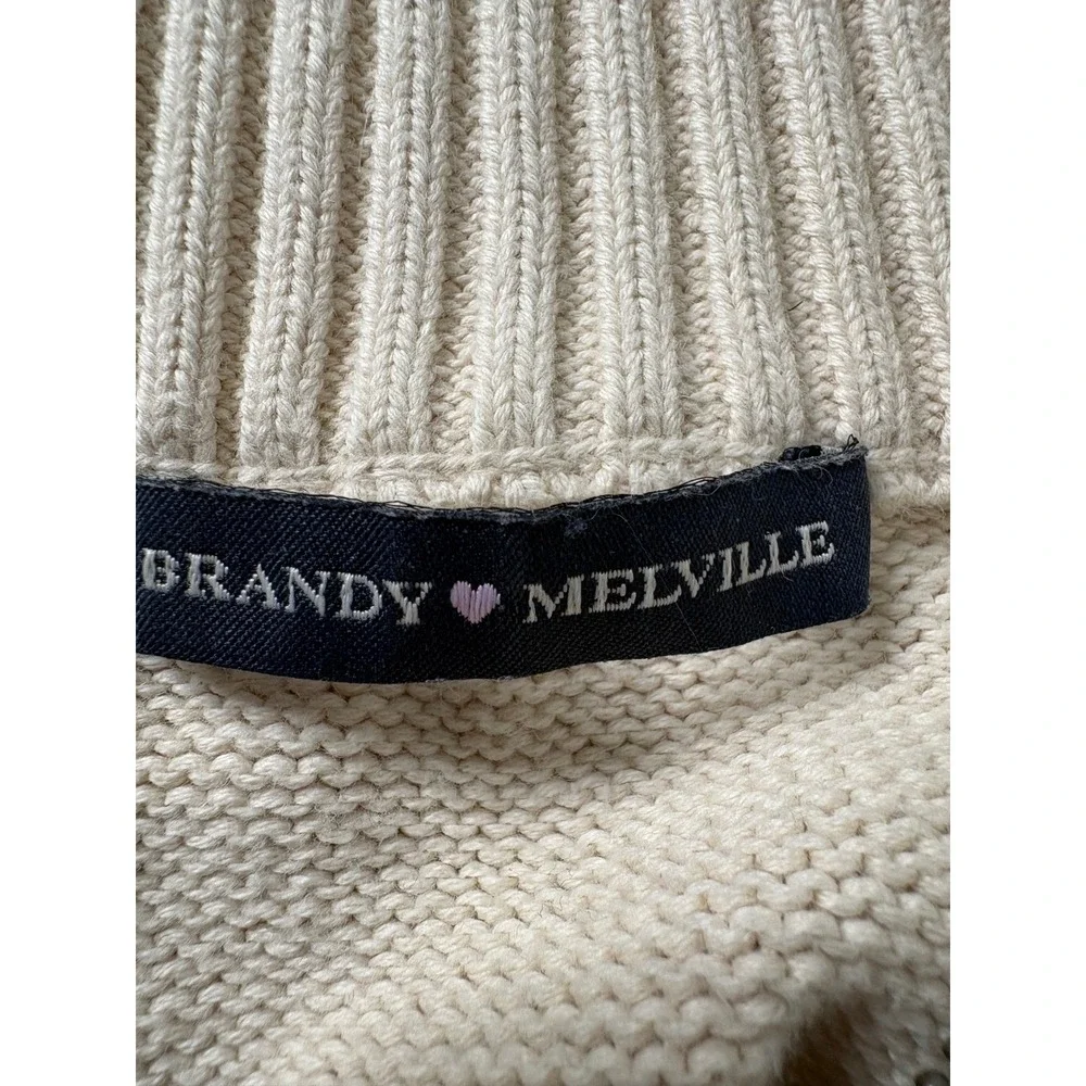 BRANDY MELVILLE Womens Cream Navy Striped Oversized Quarter Zip Sweater One Size
